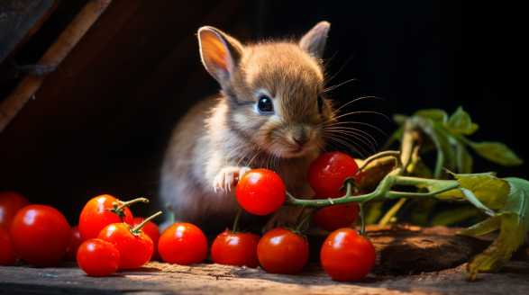 rabbit eating cherry tomatoes