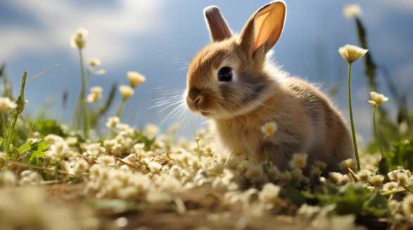 rabbit eating alfalfa pellets