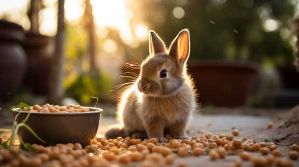 rabbit eating pellets