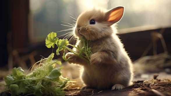 rabbit eating bean sprouts