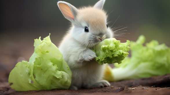 rabbit eating Napa cabbage