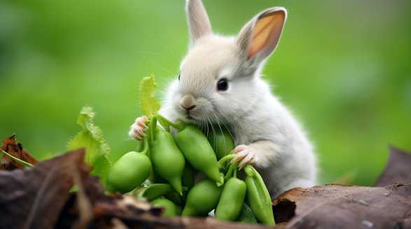 rabbit eating snow peas