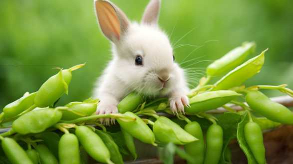 rabbit eating snow peas
