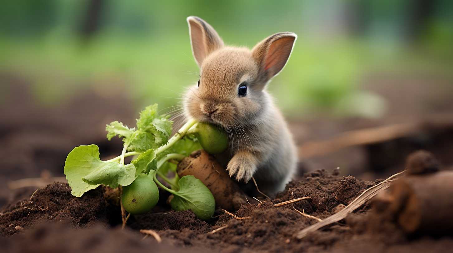 rabbit eating potato plant